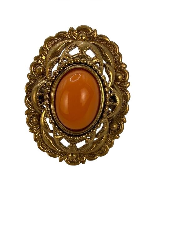 Juicy Couture Jewelry - Vintage Juicy Couture Filigree Gold Tone Ring with Coral Cabochon Statement Ring